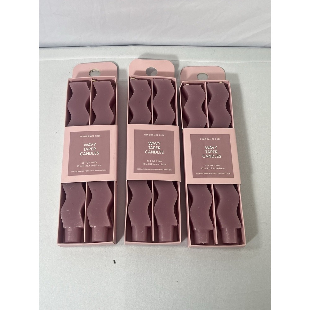 Set of 3 Pastel Pink Crepe Wavy Shaped Taper Candle Room Essentials NEW 10"